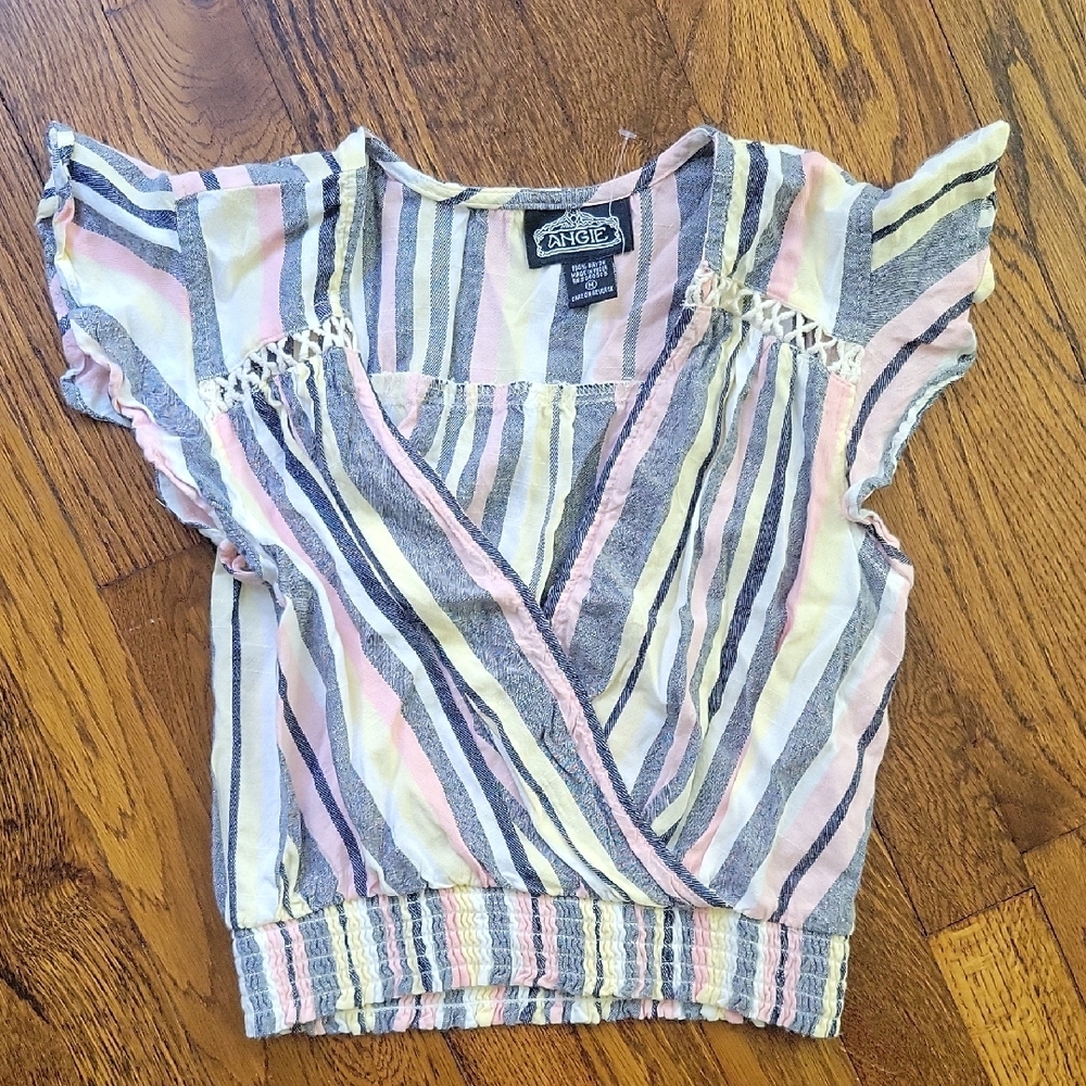 Angie Striped Crop Blouse with Flutter Sleeves